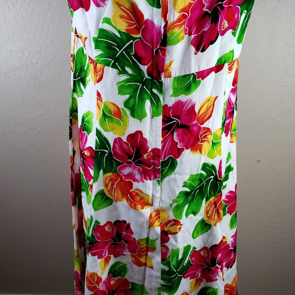 Two Palms Hawaii Rayon White W/Pink Hibiscus Watercolor Floral Midi Dress sz XL - Picture 8 of 12